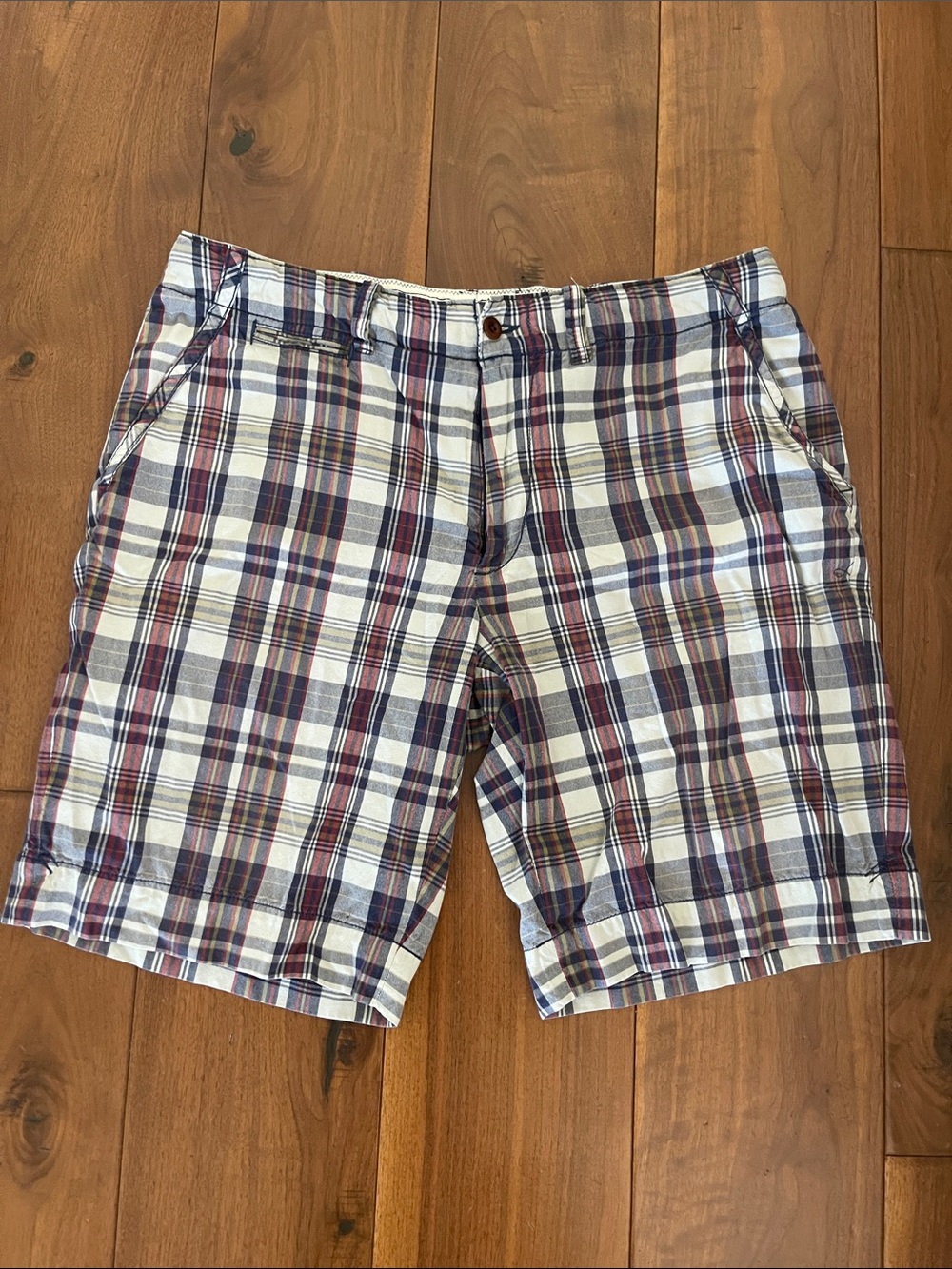 Polo by Ralph Lauren Men's Plaid Flat Front Shorts - White, Navy & Maroon